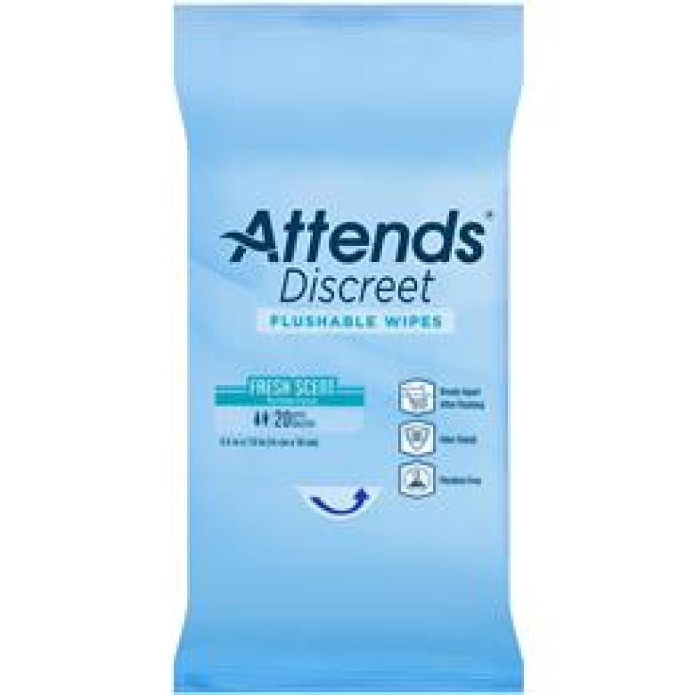 Image for product - ADFW20 - Attends Discreet Flushable Wipes, 20 count (x24) Image for product - ADFW20 - Attends Discreet Flushable Wipes, 20 count (x24)