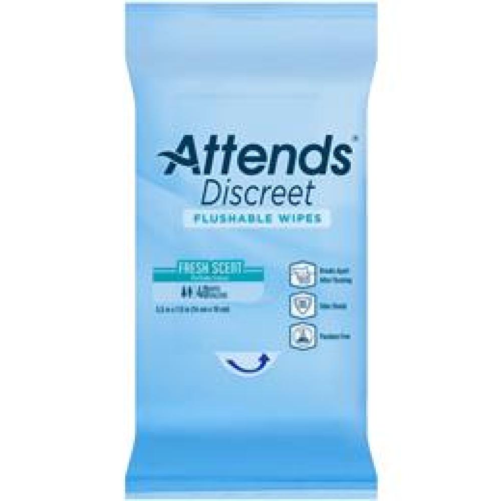 Image for product - ADFW40 - Attends Discreet Flushable Wipes, 40 count (x12) Image for product - ADFW40 - Attends Discreet Flushable Wipes, 40 count (x12)